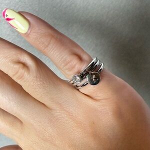 Bansri Womens K Initial 3 Ring Stack Silver Tone Gemstone size 6